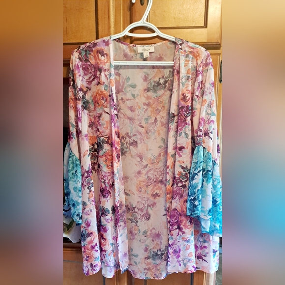 Bell-Sleeve Chiffon Kimono Cardigan - Picture 4 of 11